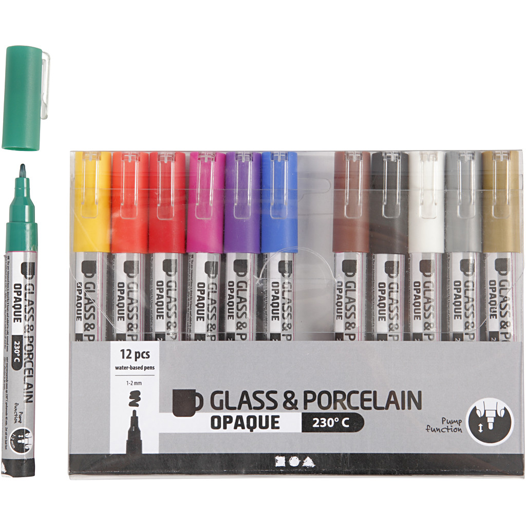 Glas- und Porzellanmarker Strichstärke: 1-2 mm Sortierte Farben deckend 12Stck.