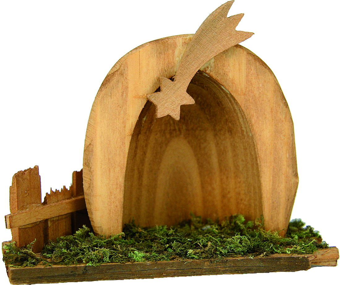 Holzstall mit Gras 9x5x8cm 