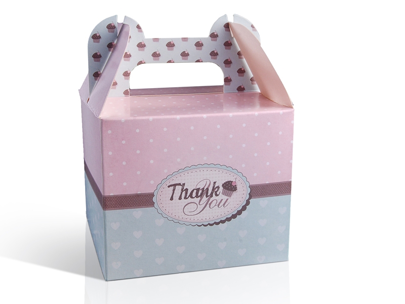 Cake Box pastell rosa-türkis, 11,5x11,5x9,5 cm, per Stück
