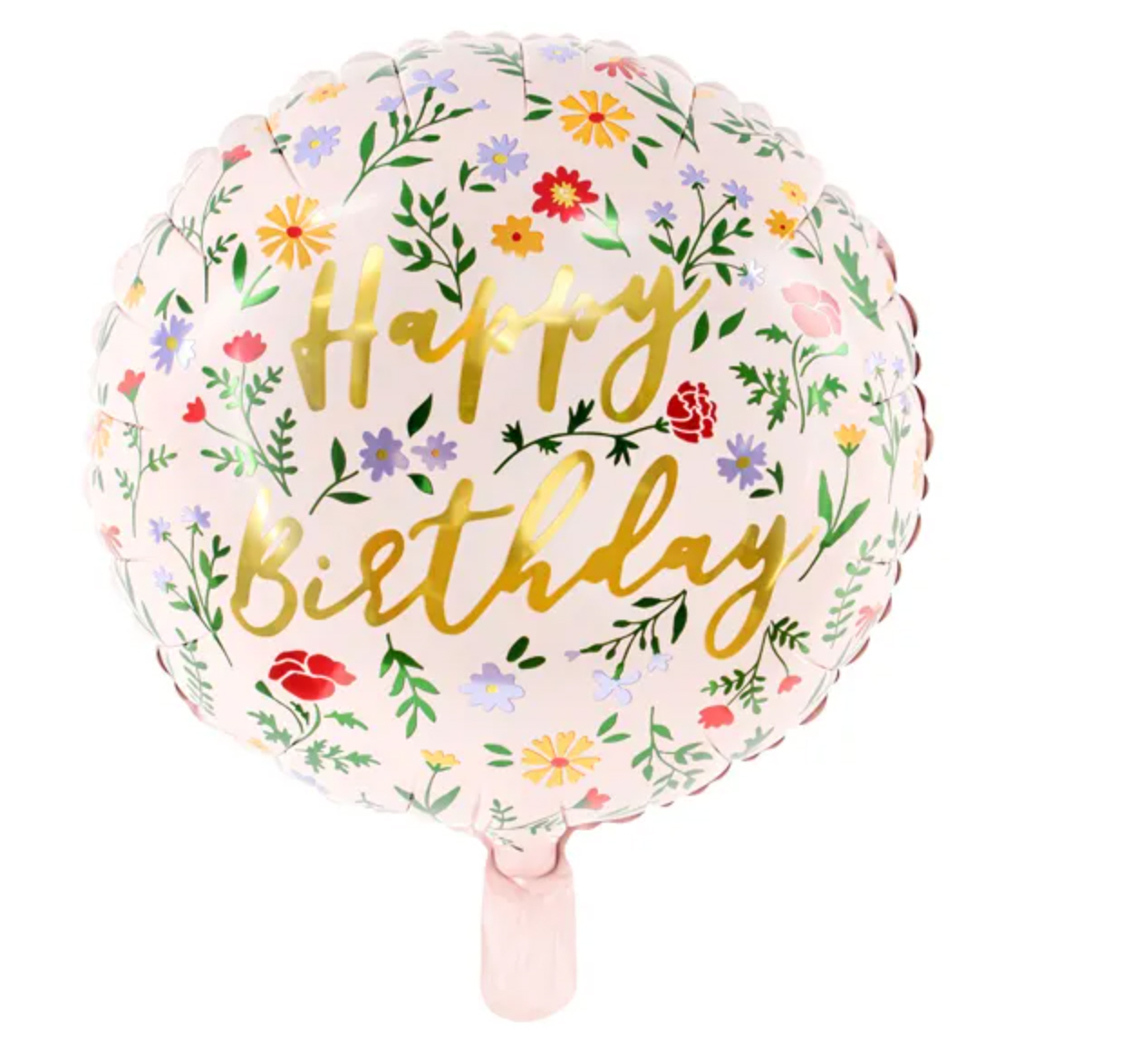 Folienballon Happy Birthday 45cm hellrosa mit Blumen