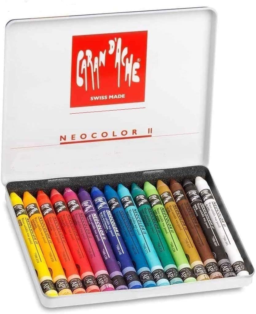 Caran d'Ache  Neocolor II Aquarelle wasservermalbare Wachspastelle 15 Stück bunt sortiert