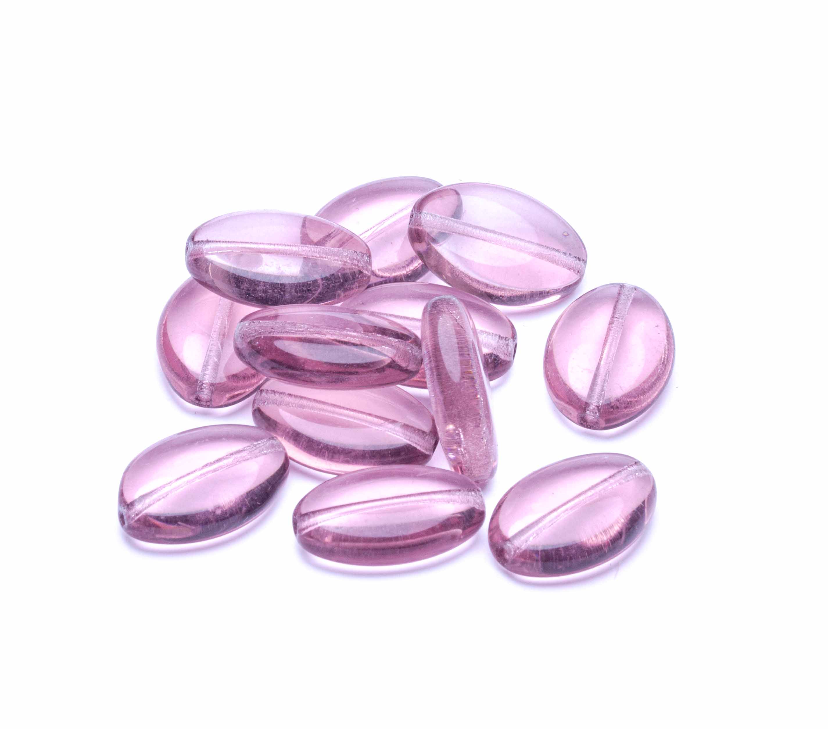 Glasolive flach amethyst transparent, 15x10 mm, 12 Stück/Dose