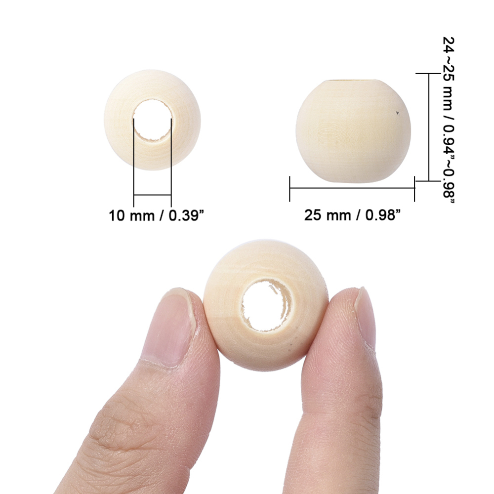Rohholzperlen 25mm,Lochbohrung 10mm, Holzperlen Makrameékugeln 50Stk./Beutel