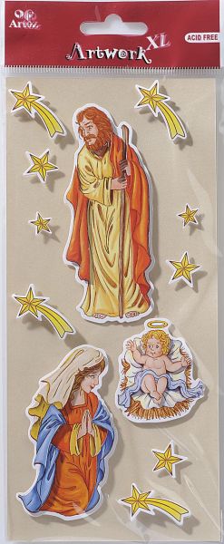 Papiersticker heilige Familie Josef Maria Jesus Weihnachten 1 Bogen 10x21,5cm 