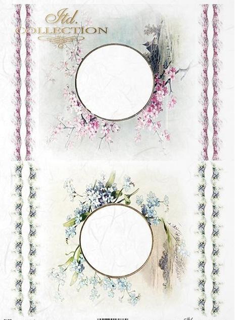 Reispapier A4  Blumenrahmen, Decoupagepapier Rice Paper 25-30g/m2