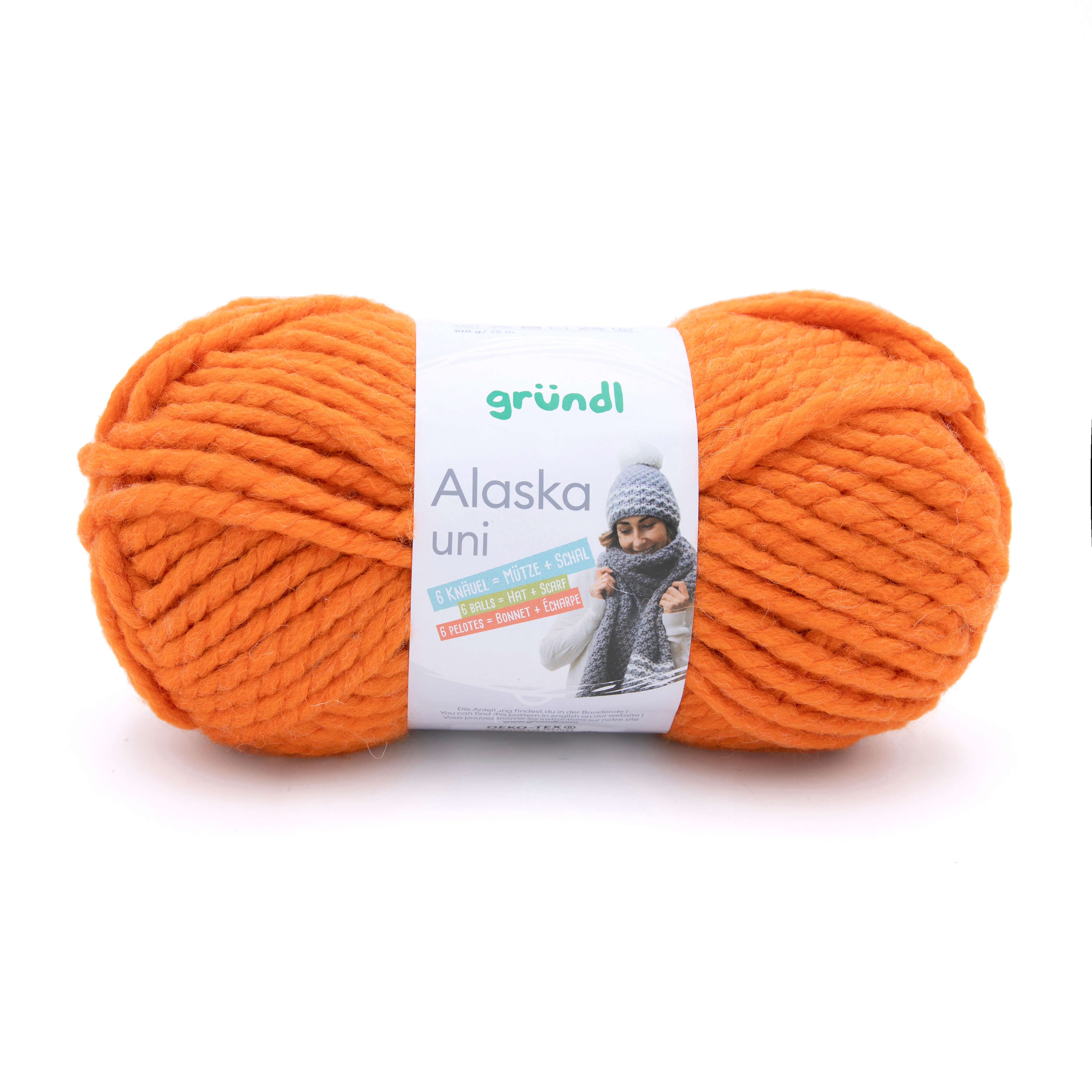 Gründl Alaska Wolle Uni ORANGE 100g 75m