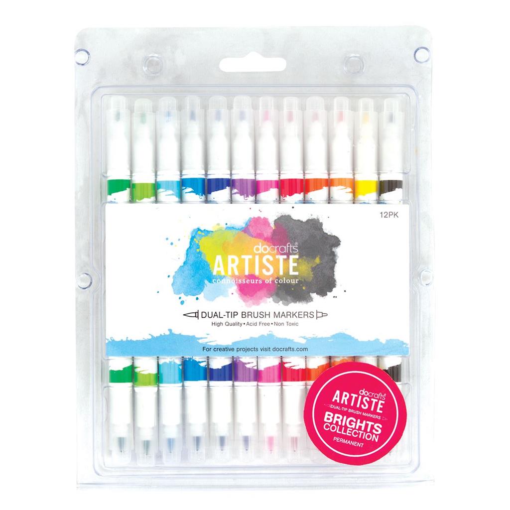 Docrafts Artiste Dual Tip Permanent Brush Markers 12 Stifte
