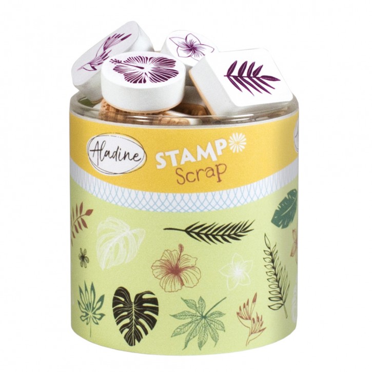 STAMPO Scrap Stempel Stempelkissen Jungle,  Blüten und Blätter, 29 teilig