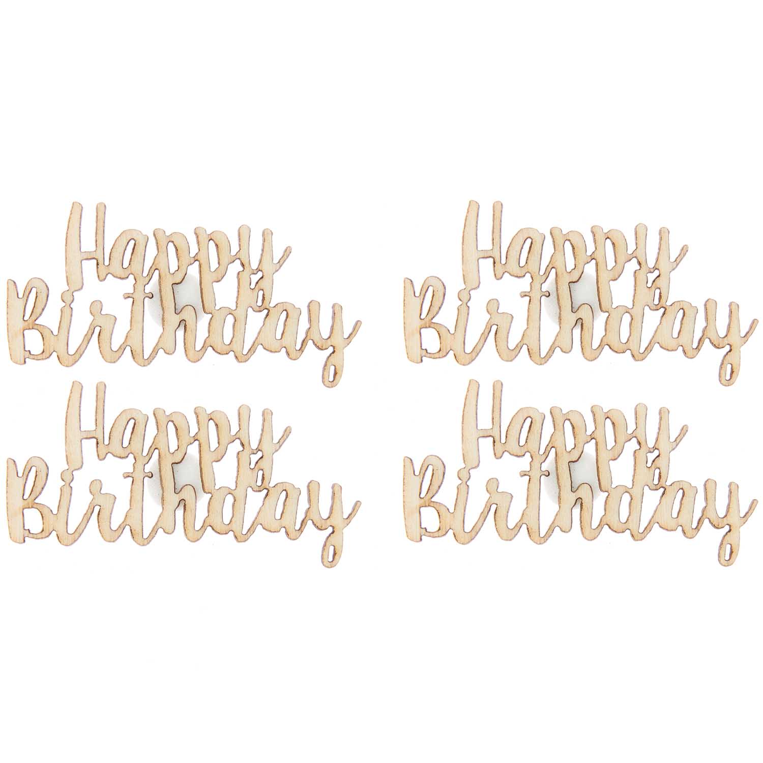 Streuteile Happy Birthday aus Holz mit Klebepunkt 48x28 mm 4 Stück 