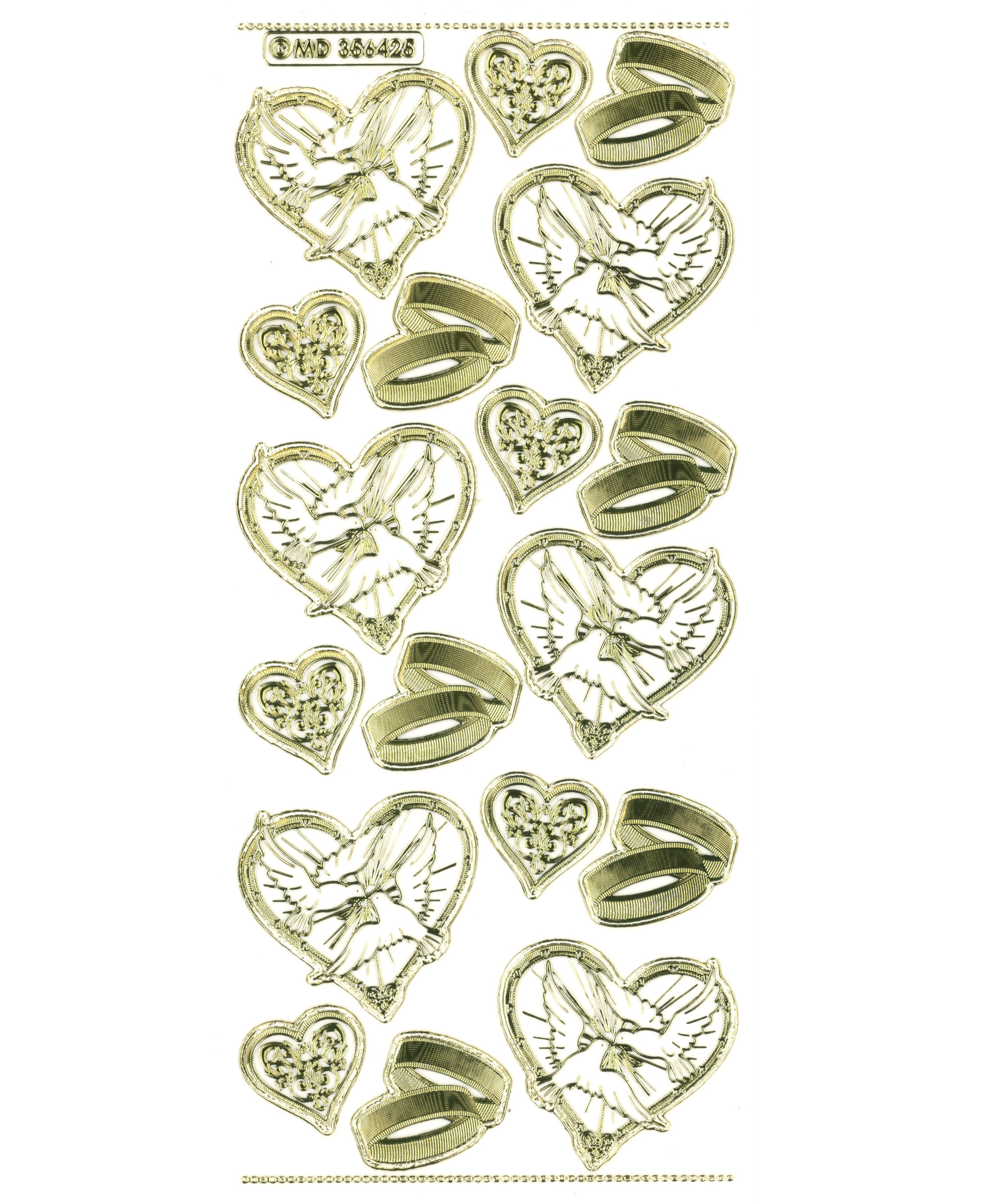 Shiny Outline Stickers Tauben Eheringe Marriage Doves with Rings gold transparent Konturensticker Schrift 10x23cm Bogen