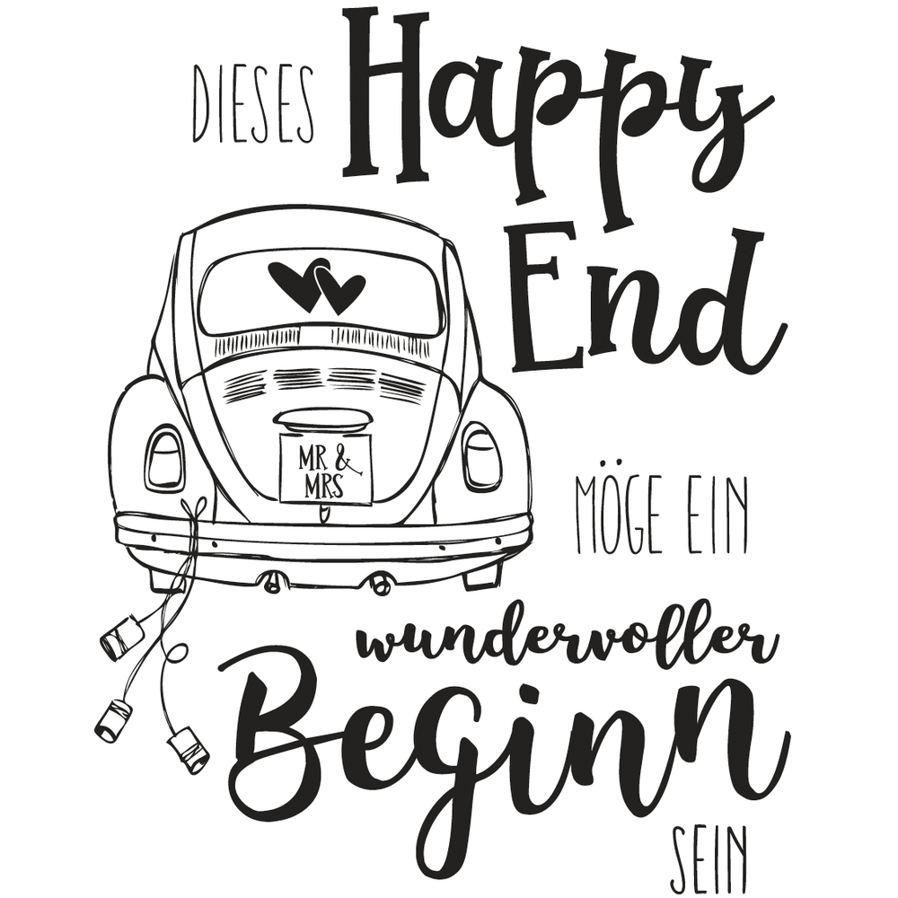 Butterer Hochzeitsstempel Happy End  8x10cm Holzstempel Schriftzug  Gummistempel Rubber Stamp 