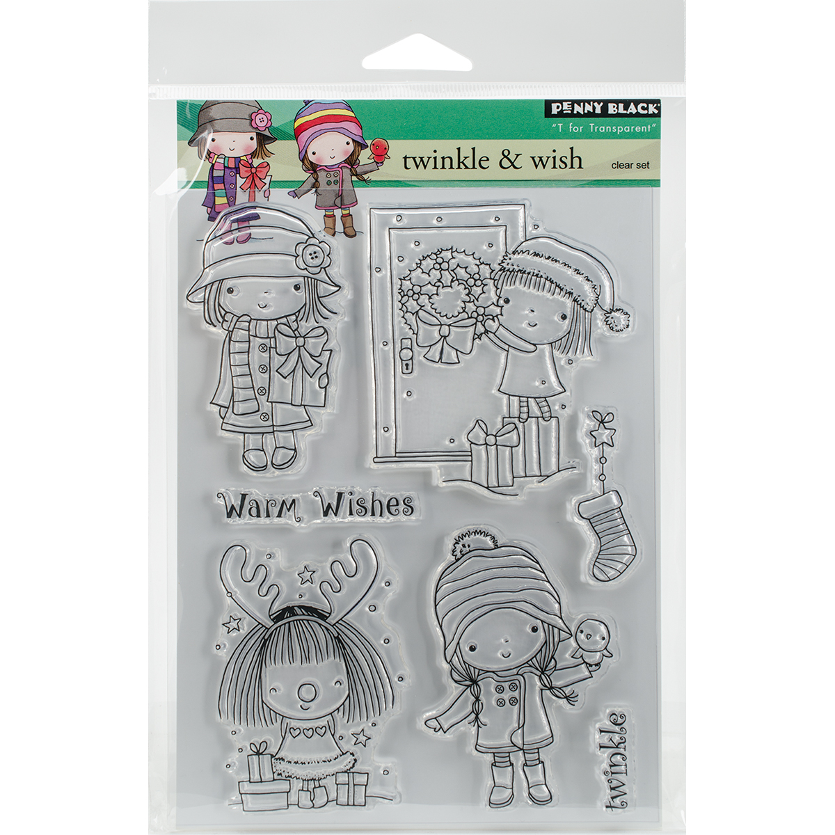 Penny Black Twinkle Wishes Mädchen Figuren Weihnachten Silikonstempel transparent Clear Stamps 5"X7"