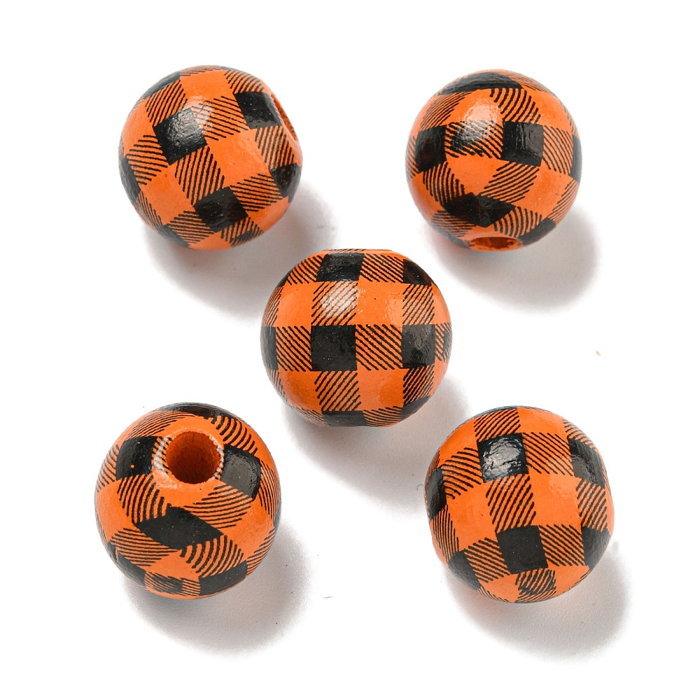 Holzperlen Karo Tartan 16mm bedruckt 20 Stück 