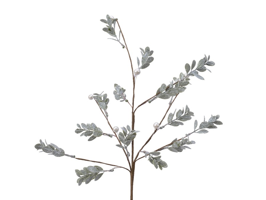 Kunstast Blätter/Beeren beglittert, 55cm, 1 Stamm