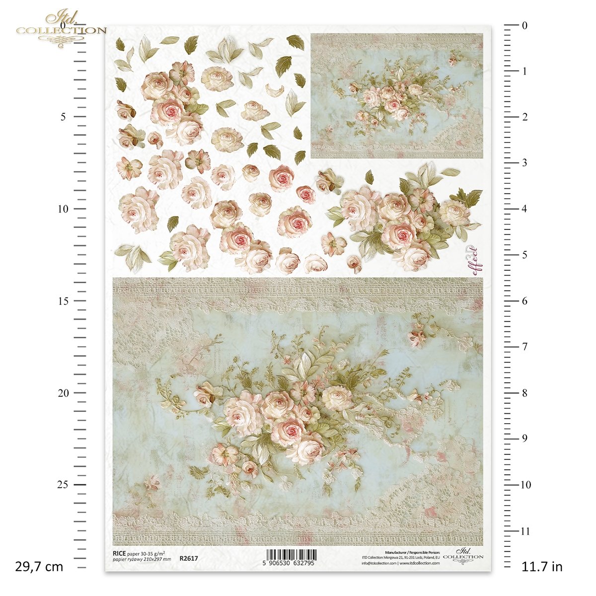 Reispapier Vintage Rosen im 3D Effekt für Serviettentechnik und Decoupage A4 30-35g/m² Reispapier Vintage Rosen im 3D Effekt für Serviettentechnik und Decoupage A4 30-35g/m²