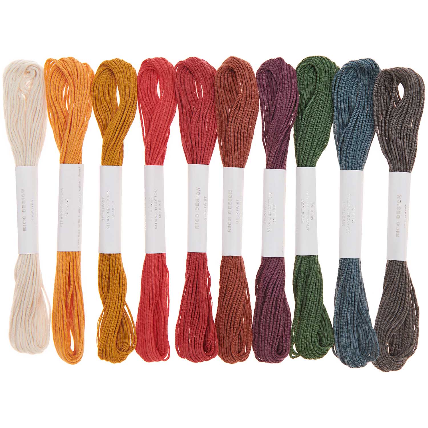 Stickgarnset Earthy 100% Baumwolle 6-fädig 10 versch. Farben 8m/Farbe