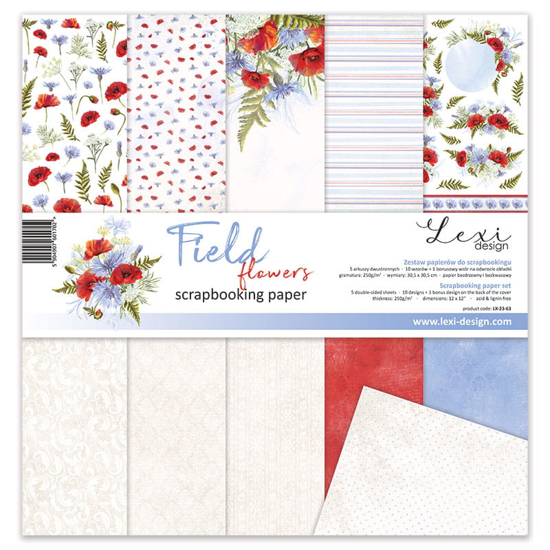 Field Flowers Scrapbooking-Papier Set 30,5cmx30,5cm 5 Bögen doppelseitig