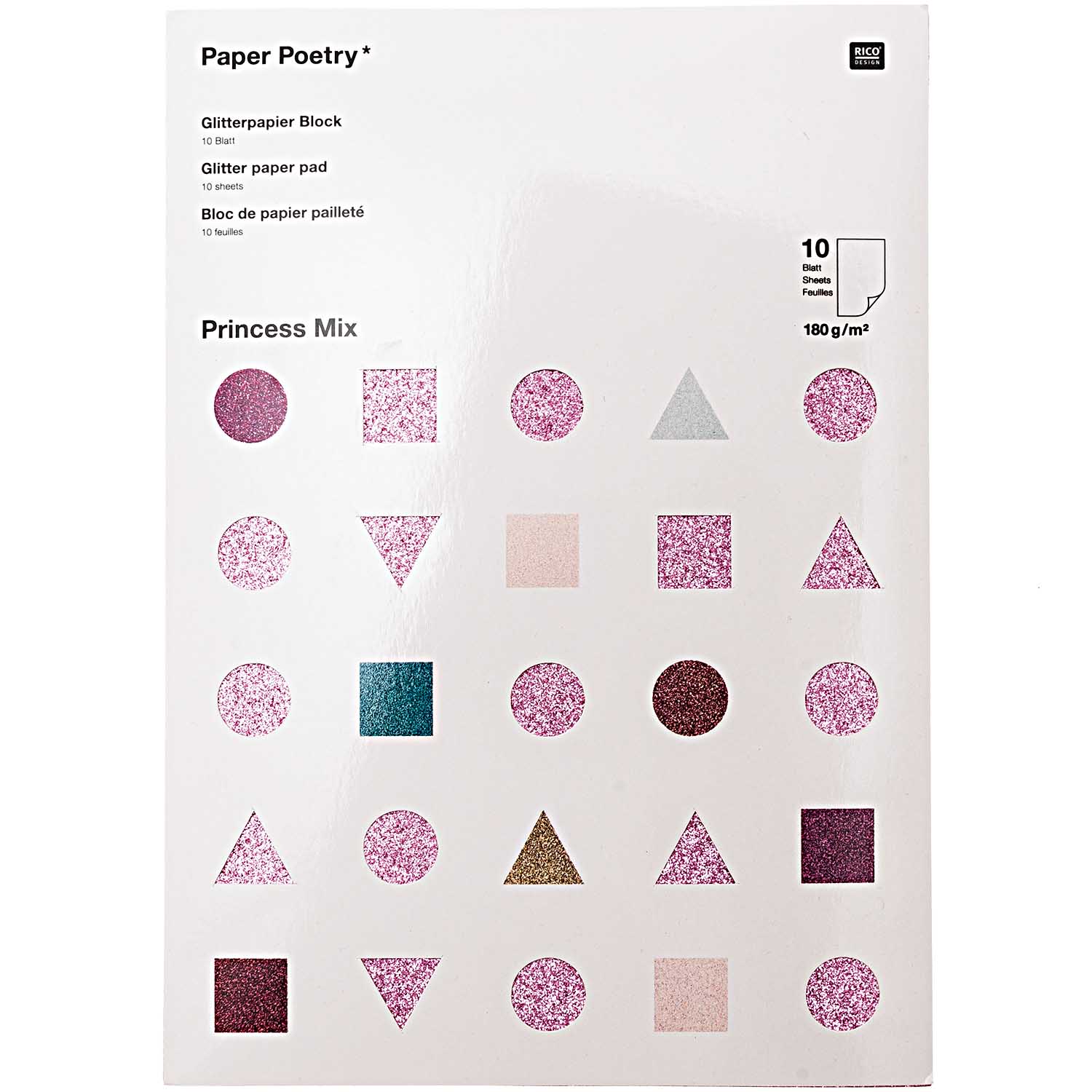 Glitterpapier Block A4 10 Blatt Paper Poetry Nostalgic Mix 180g/m²