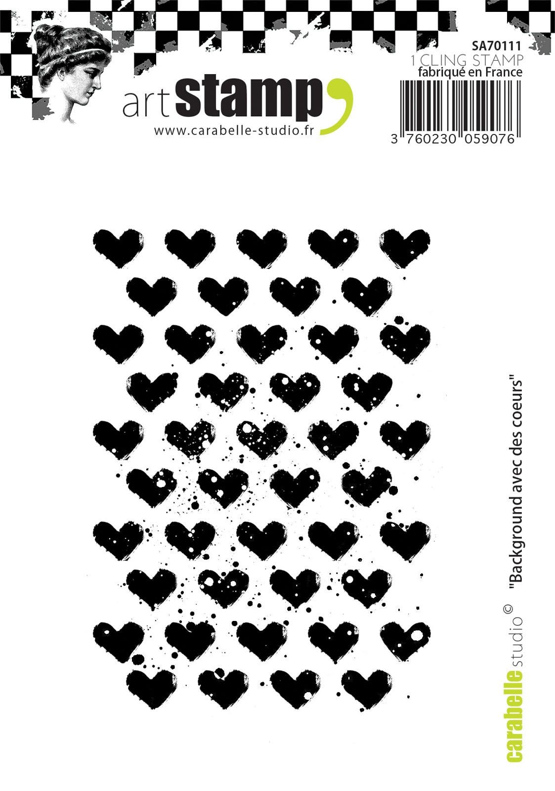 Carabelle Stamp 9x6,5cm  Herzen Herztextur Gummistempel Art Stamp