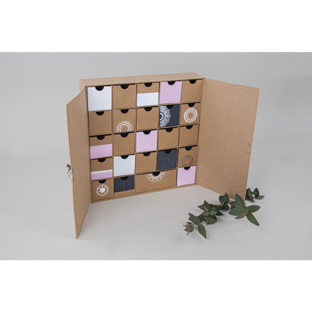 Pappmaché Adventskalender 29,6x29,6x6,5cm Schränkchen kraftpapier Pappmaché Adventskalender 29,6x29,6x6,5cm Schränkchen kraftpapier