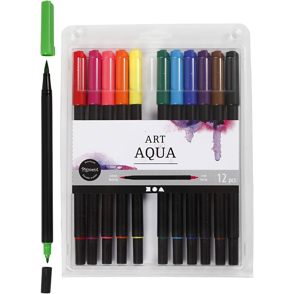 Aquarell-Marker Strichstärke 2+4-8 mm Standard-Farben 12 Stück