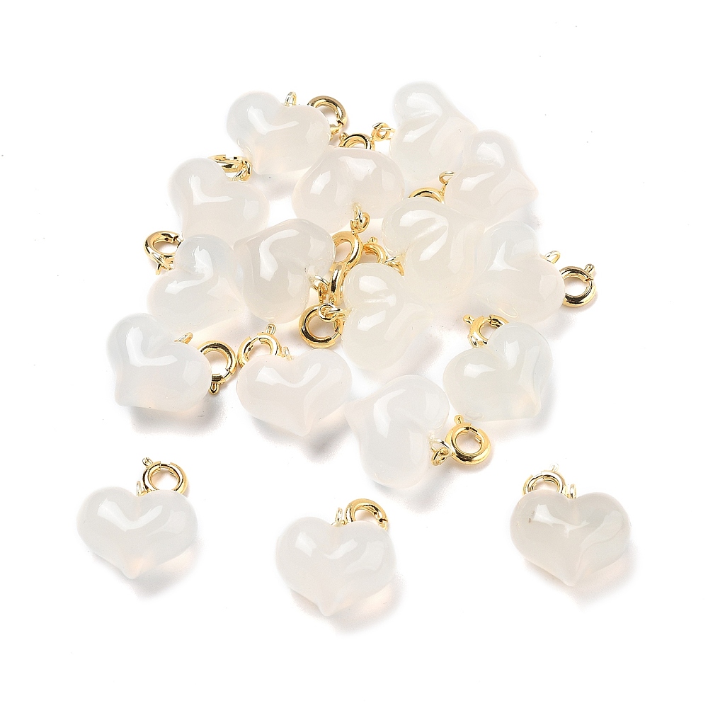 Natürliche Achat Herz Anhänger weiß halbtransparent mit goldfarbenem Messingverschluss 19~20mm 1 Stück Natürliche Achat Herz Anhänger weiß halbtransparent mit goldfarbenem Messingverschluss 19~20mm 1 Stück