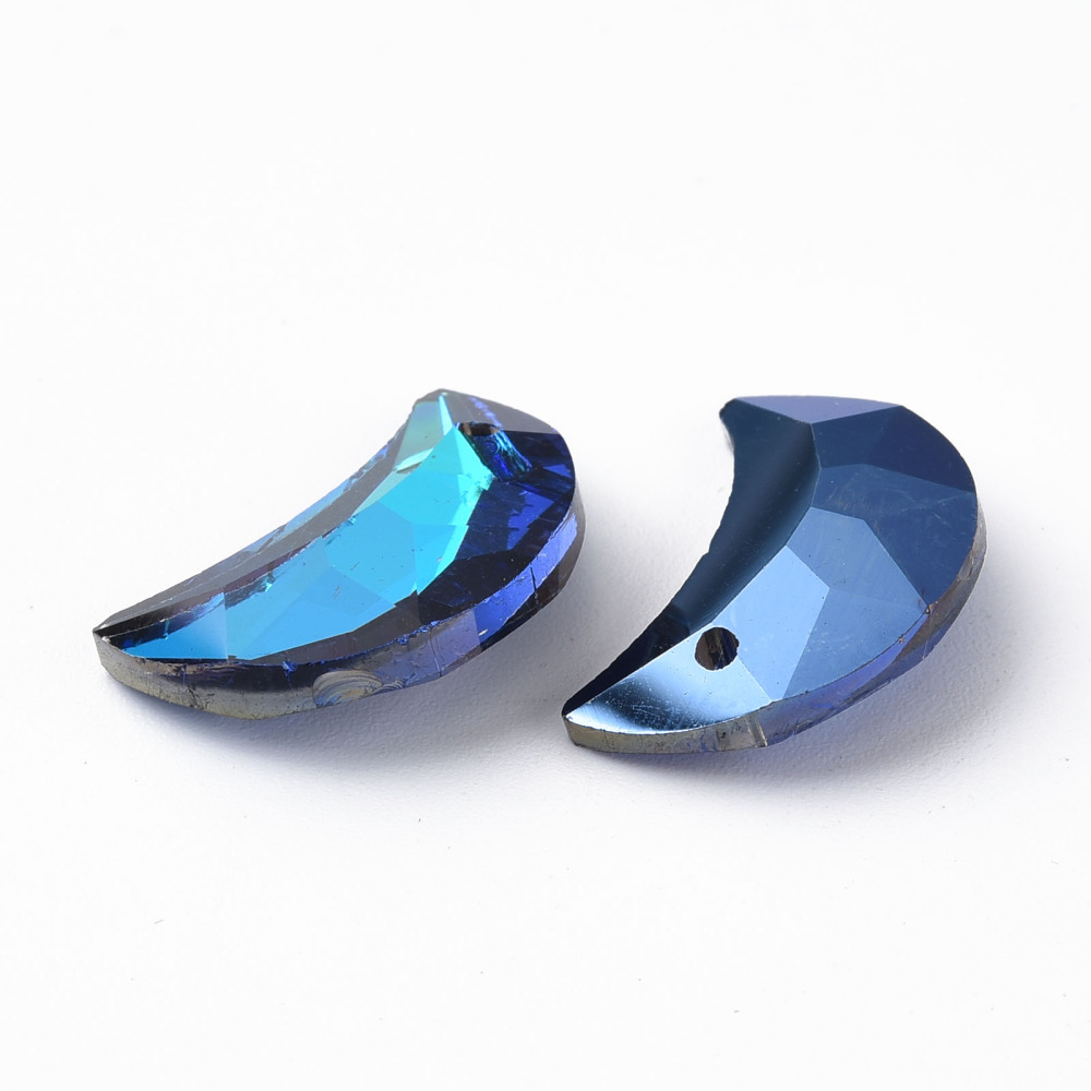Glasanhänger Halbmond facettiert versilberte Rückseite Loch 1,5mm 20x13mm 1 Stück