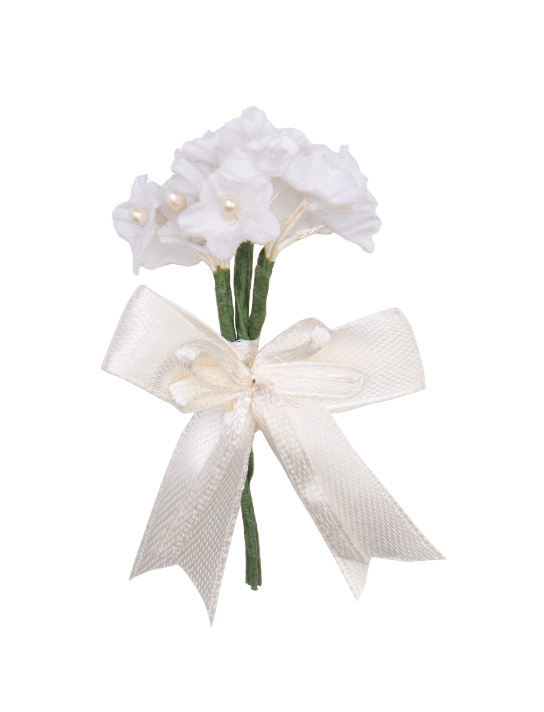 Gästeanstecker für Hochzeiten Blütenbund mit Masche weiß/ elfenbein 7,5x5cm