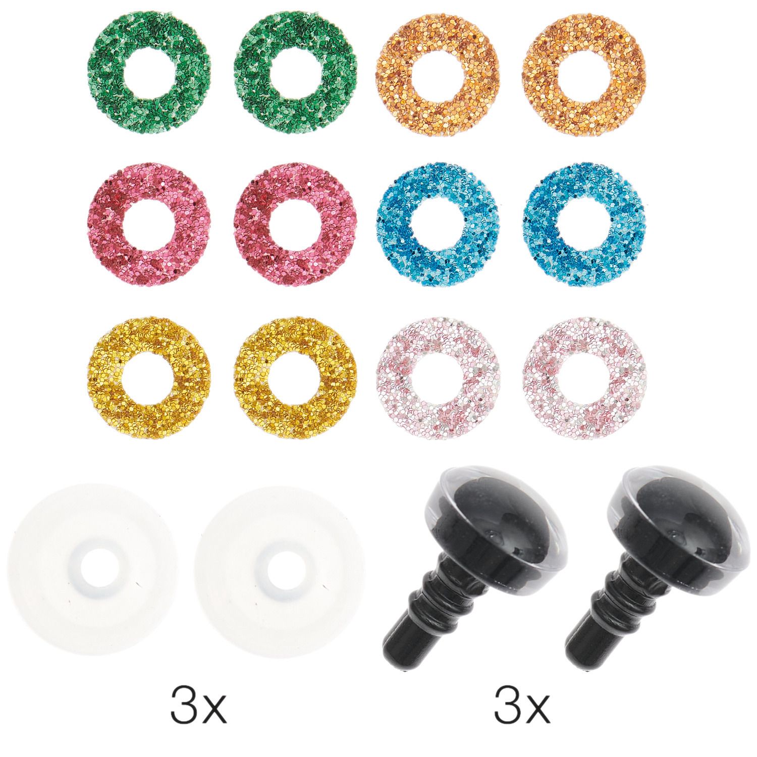 Glitzer Sicherheitsaugen-Set für Kuscheltiere 6 Farben in verschiedenen Größen 6 Stück/ 3 Paar Glitzer Sicherheitsaugen-Set für Kuscheltiere 6 Farben in verschiedenen Größen 6 Stück/ 3 Paar