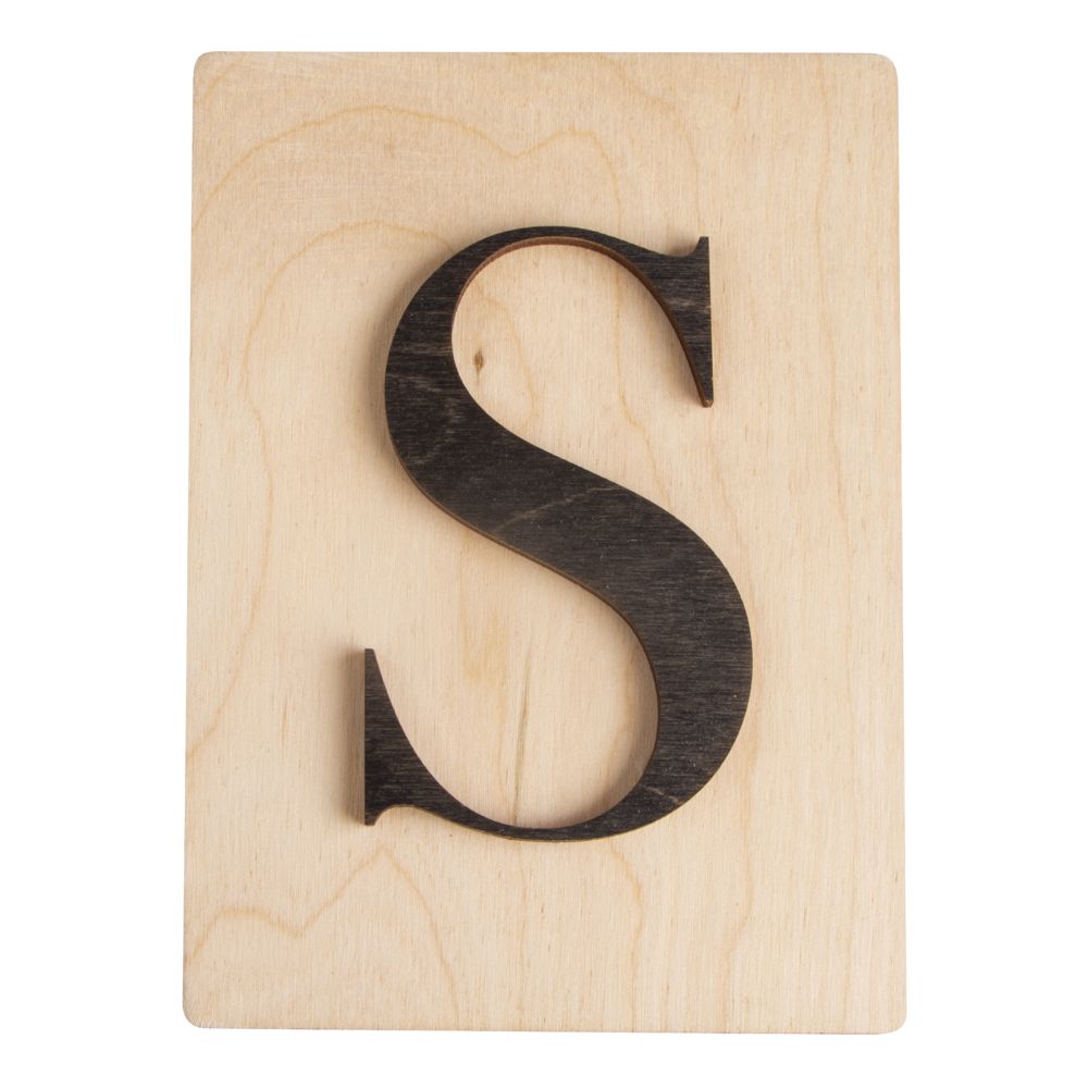 Holzbuchstaben schwarz auf Holzfliese, 10,5x14,8cm, per Stück