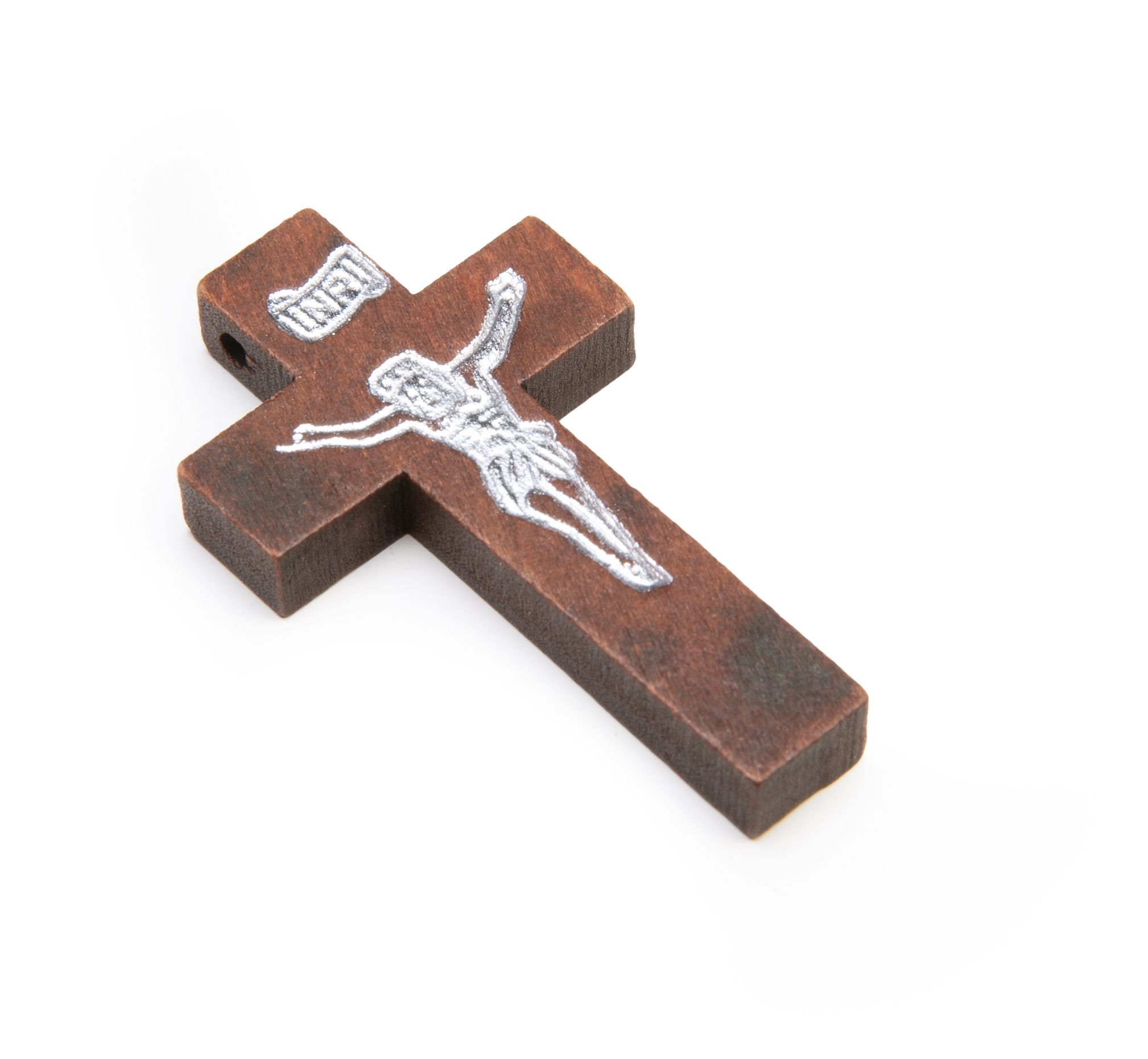 Holzkreuz-Anhänger dunkel INRI Jesus 42x23x5mm 10 Stück 