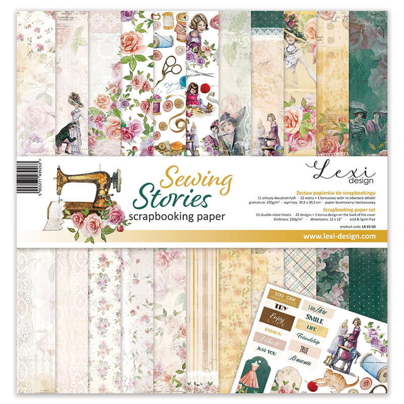 Sewing Stories Scrapbooking-Papier Set 30,5cmx30,5cm 11 Bögen doppelseitig