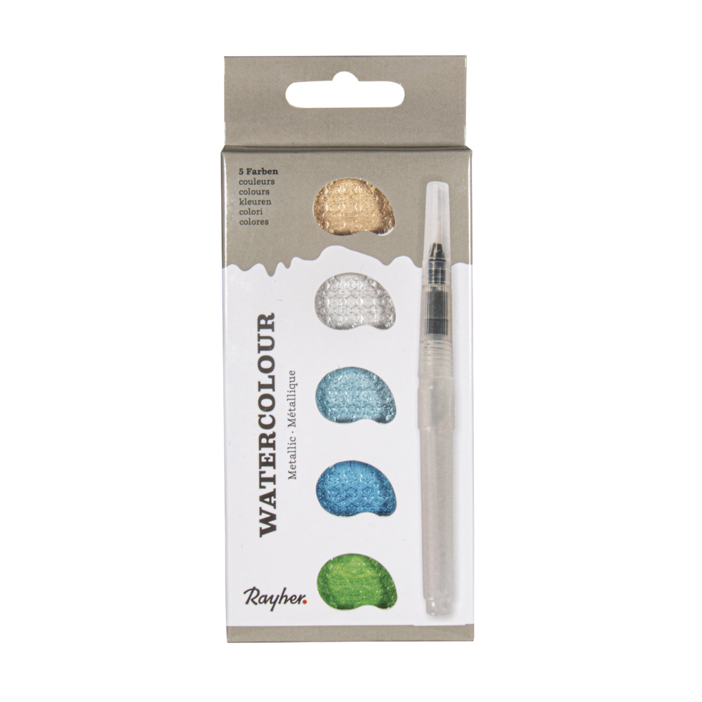 Wasserfarben metallic Aquatöne,5-Farben Palette, inkl. Wassertankpinsel Watercolour metallic