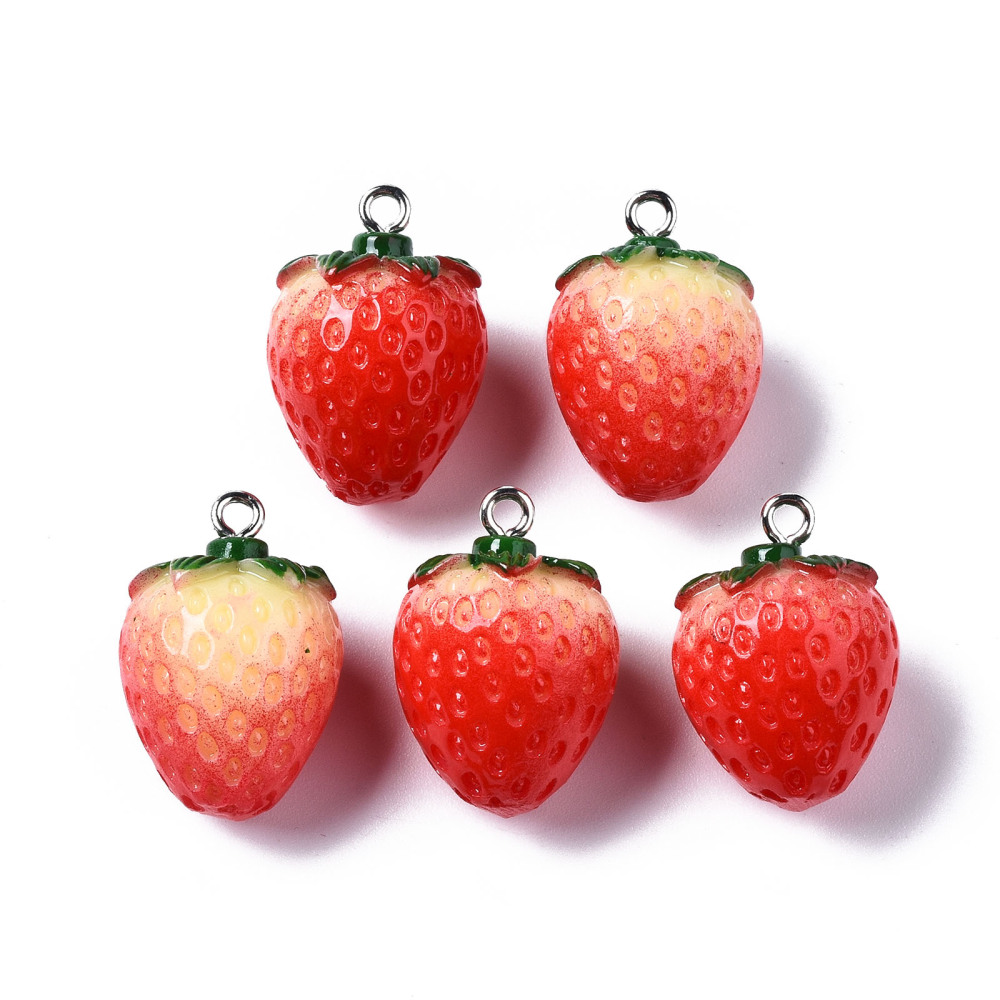Erdbeer-Schmuckanhänger aus Resin 23~24x16mm 1 Stück 
