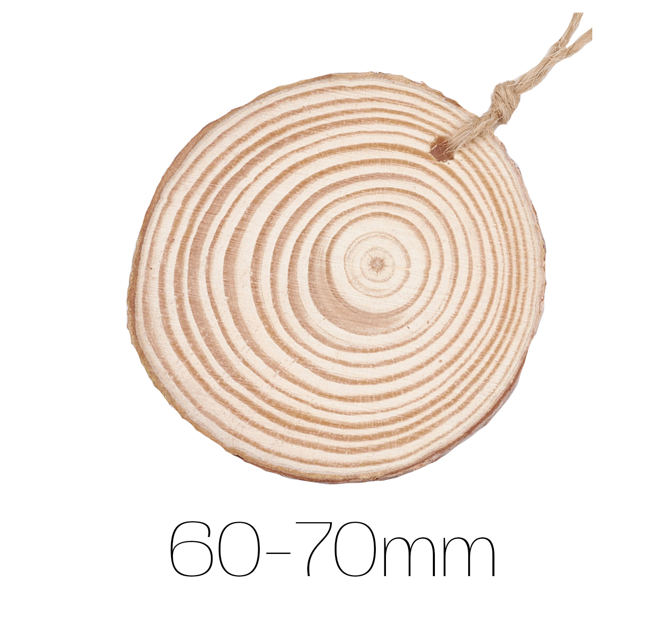 Holzscheibe gebohrt 60-70mm 10 Stück natur 