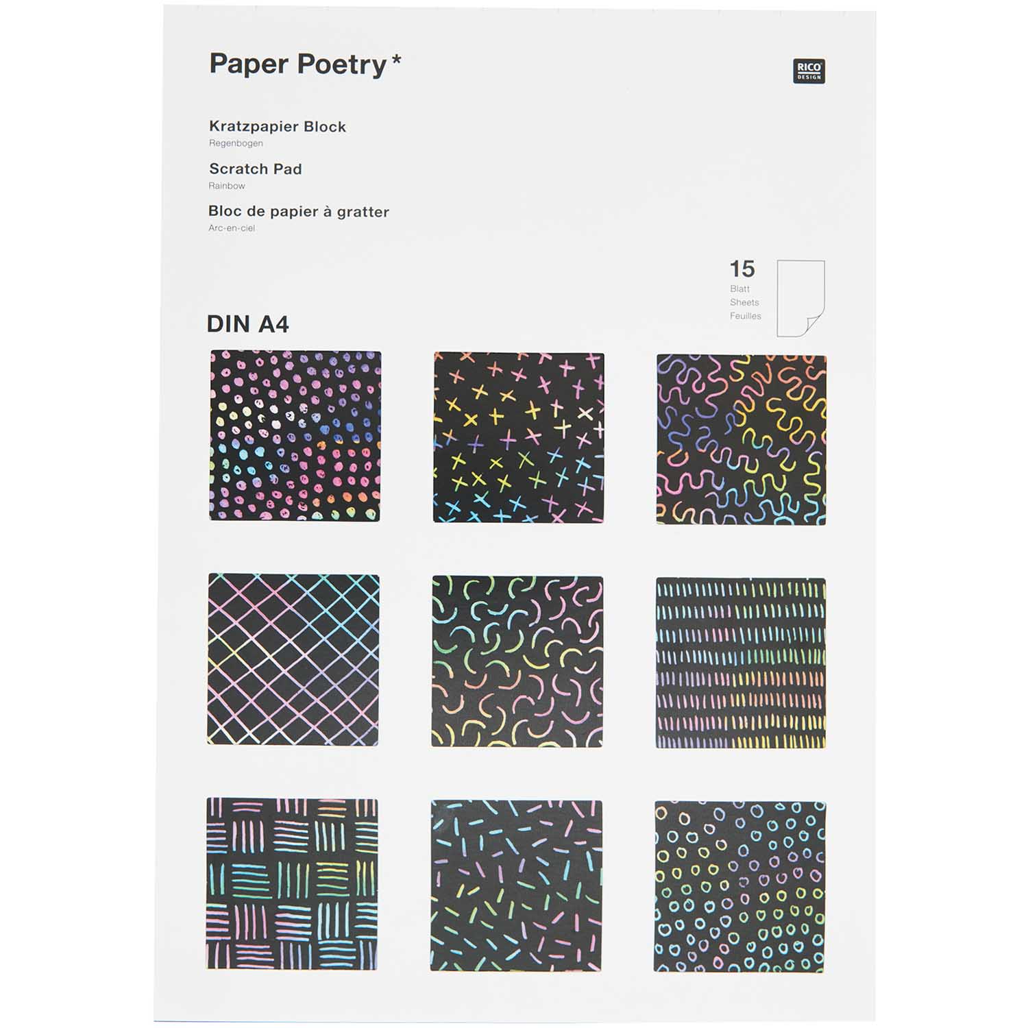 Paper Poetry Kratzpapier Block Regenbogen A4 15 Blatt