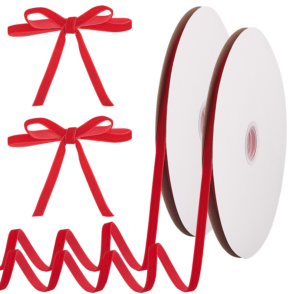 Samtband WEIHNACHTSROT einseitig 7mm 23m / Rolle 