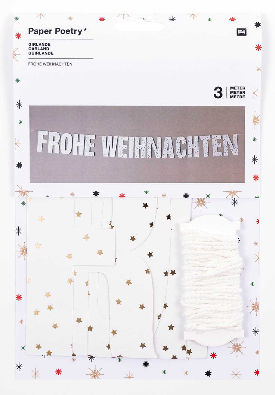 Girlande Frohe Weihnachten, weiß-gold, 3m