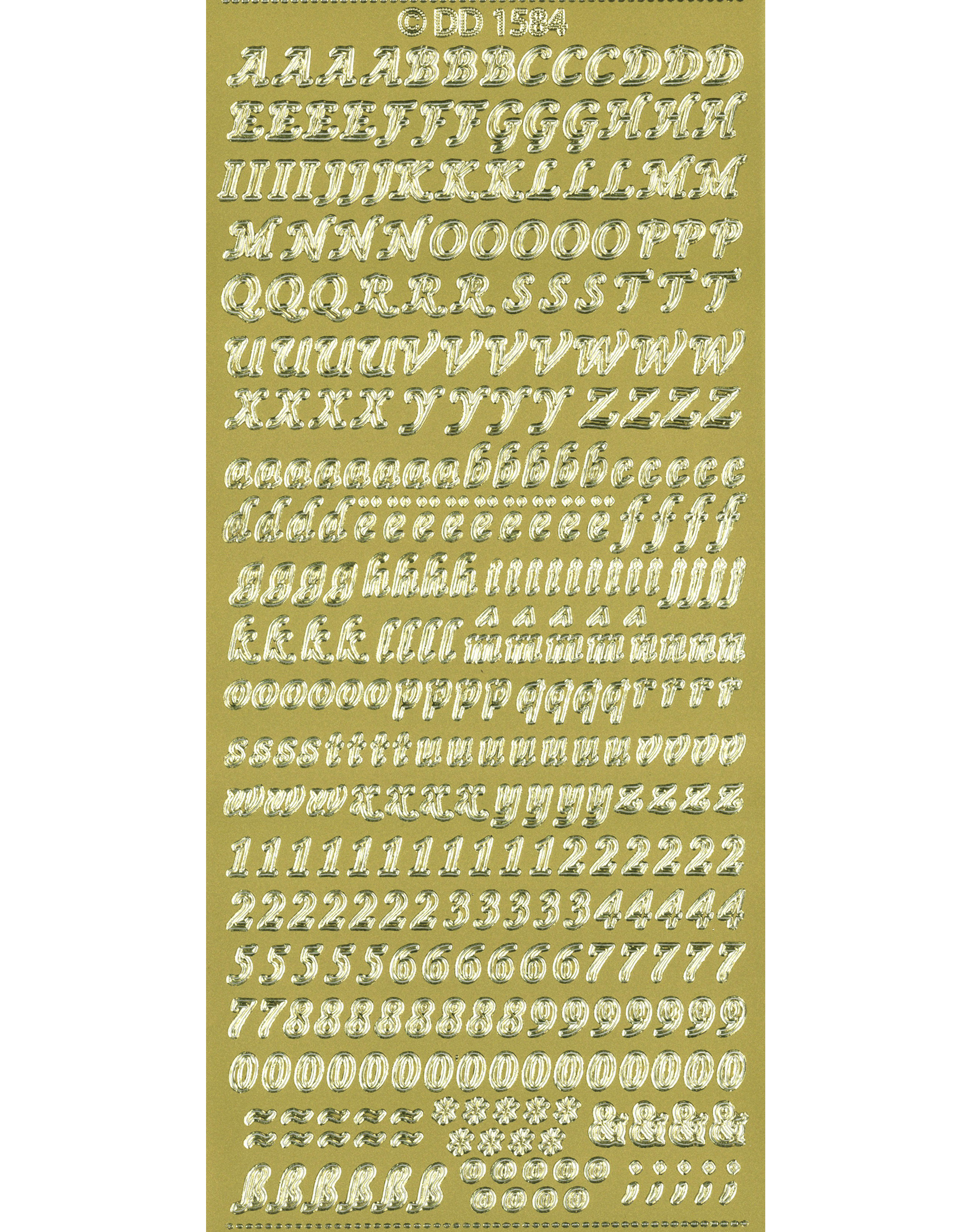 Shiny Outline Stickers Kleinbuchstaben Alphabet Combi ABC elegant gold Konturensticker 10x23cm Bogen