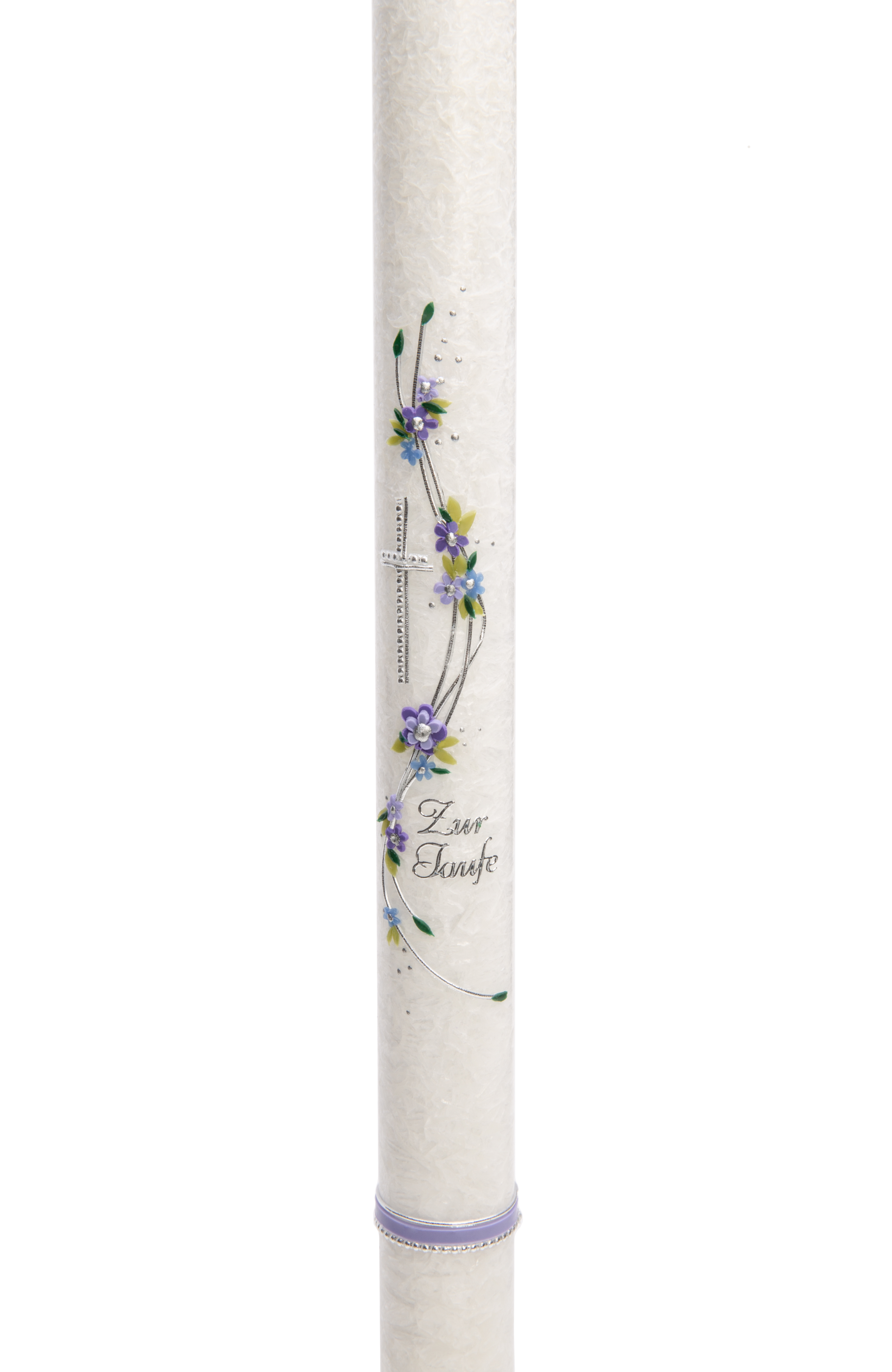 Taufkerze Stearin Blumenranke Kreuz silber 40x3cm inkl. Karton Taufkerze Stearin Blumenranke Kreuz silber 40x3cm inkl. Karton