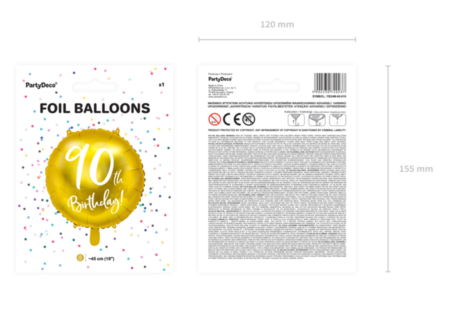 Foil Balloons 90. Geburtstag Folienluftballon 45cm 