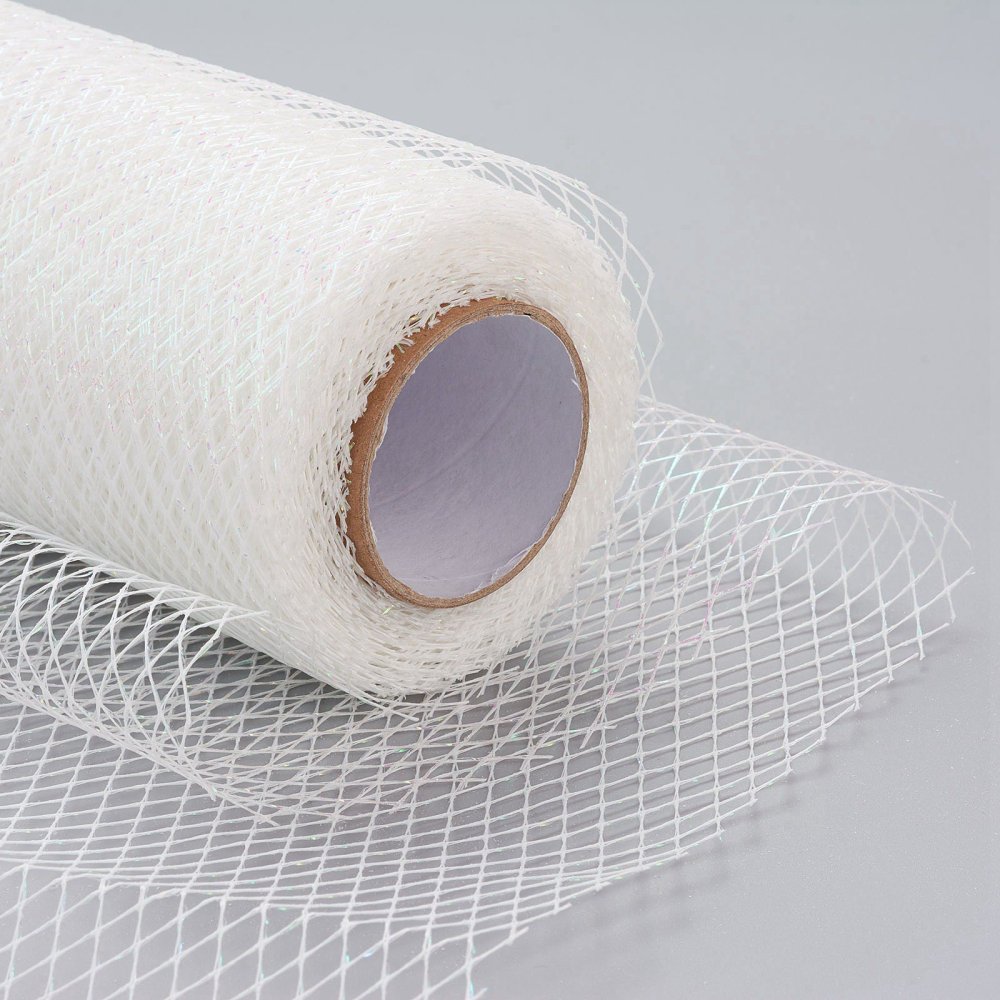 Mesh, Gitterband, Netzband - Weiß irisierend 15 cm 9m