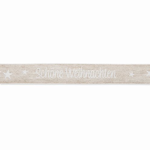 Schmuckband mit Draht natur Schöne Weihnachten, 25mm, 1 Rolle/15m