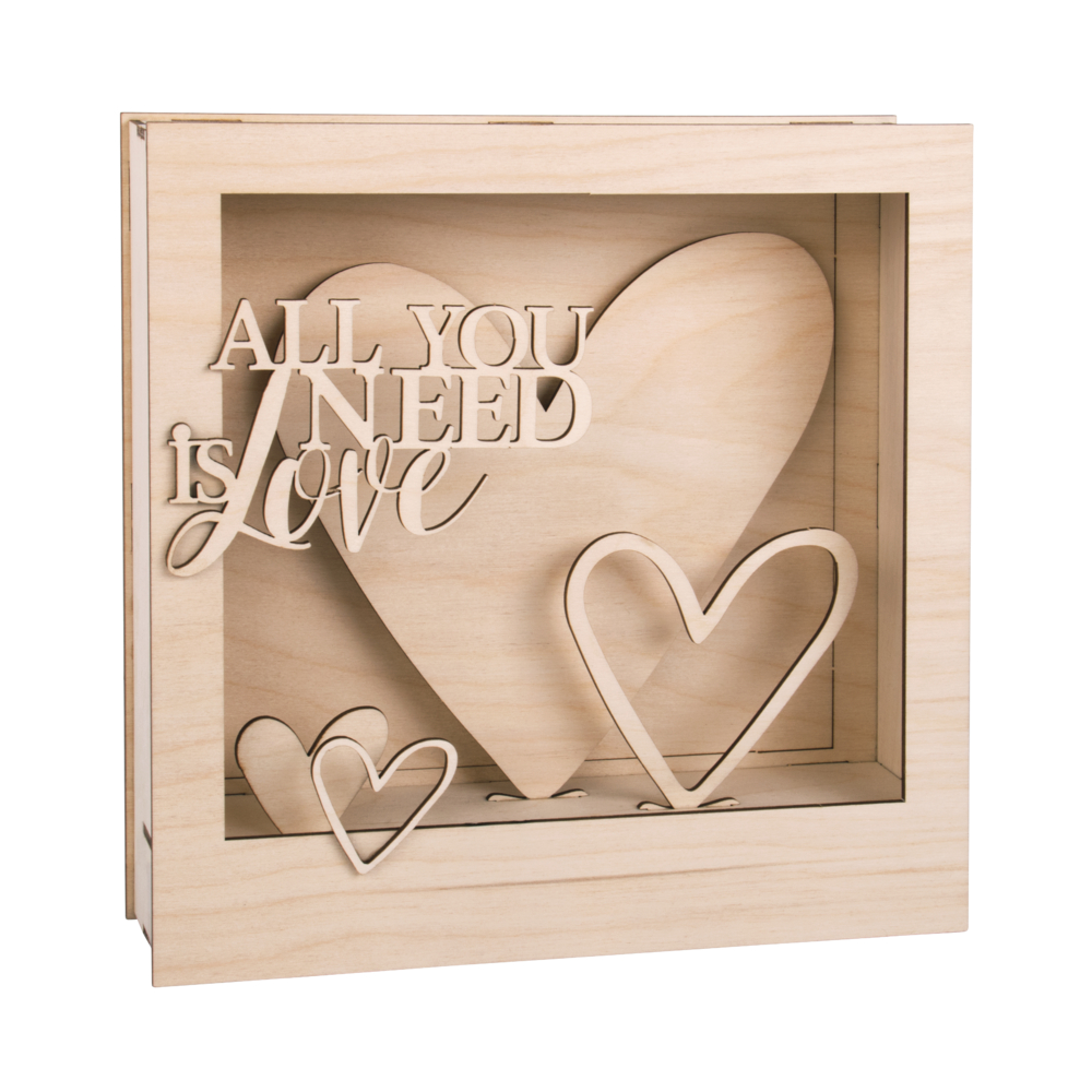 Holzbausatz Motivrahmen All you need is Love 16 teilig 24x24x6,3cm