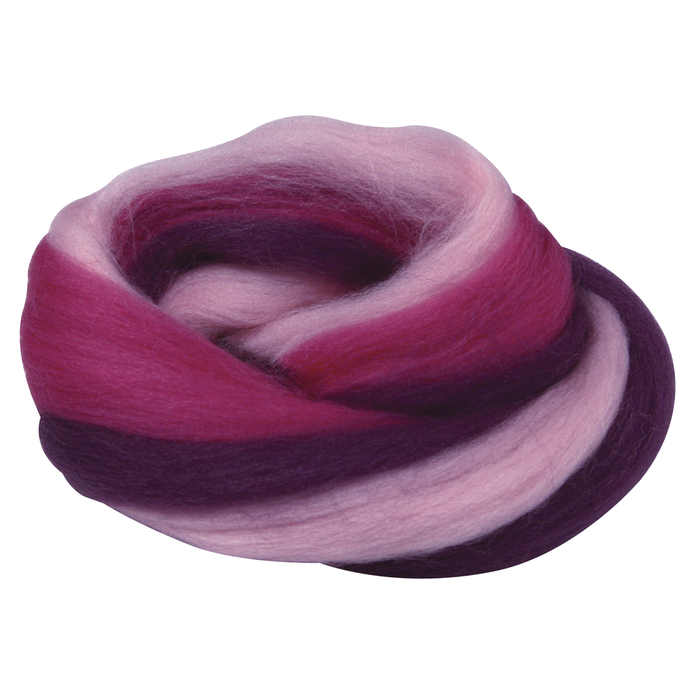 Merino-Kammzug multicolor, 50 g, 21 mic, superfein, Pinktöne Schafwolle Filzwolle Naturwolle