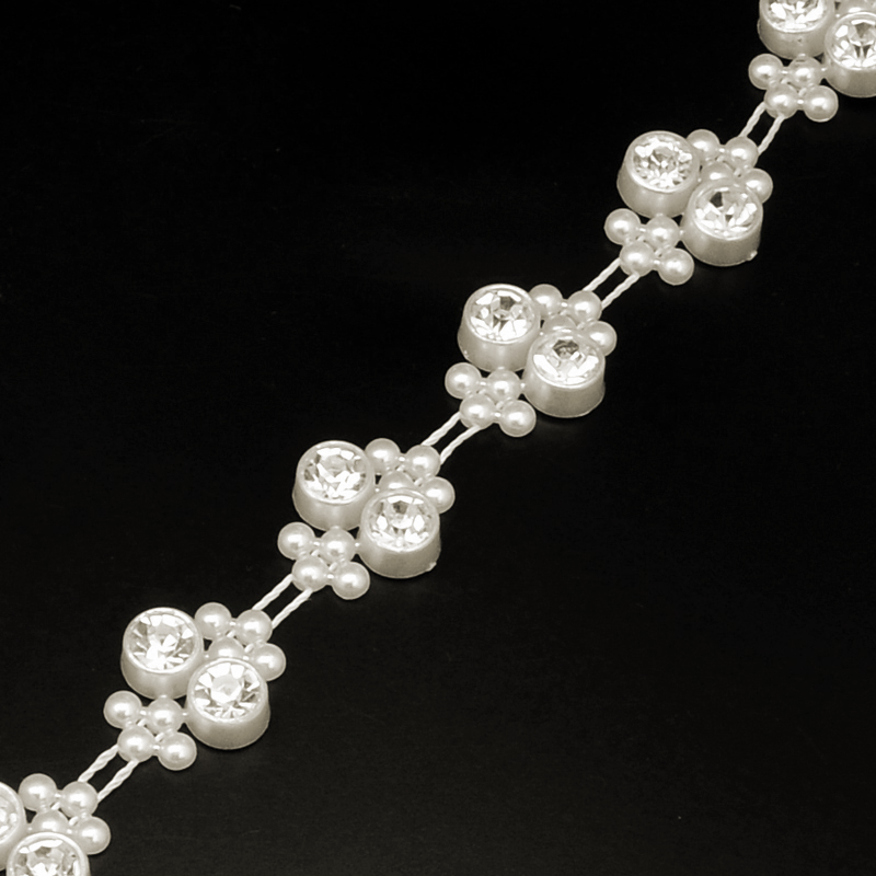 Zierkette Perlen   u. Strass, 16x13x5mm, creme, per Meter