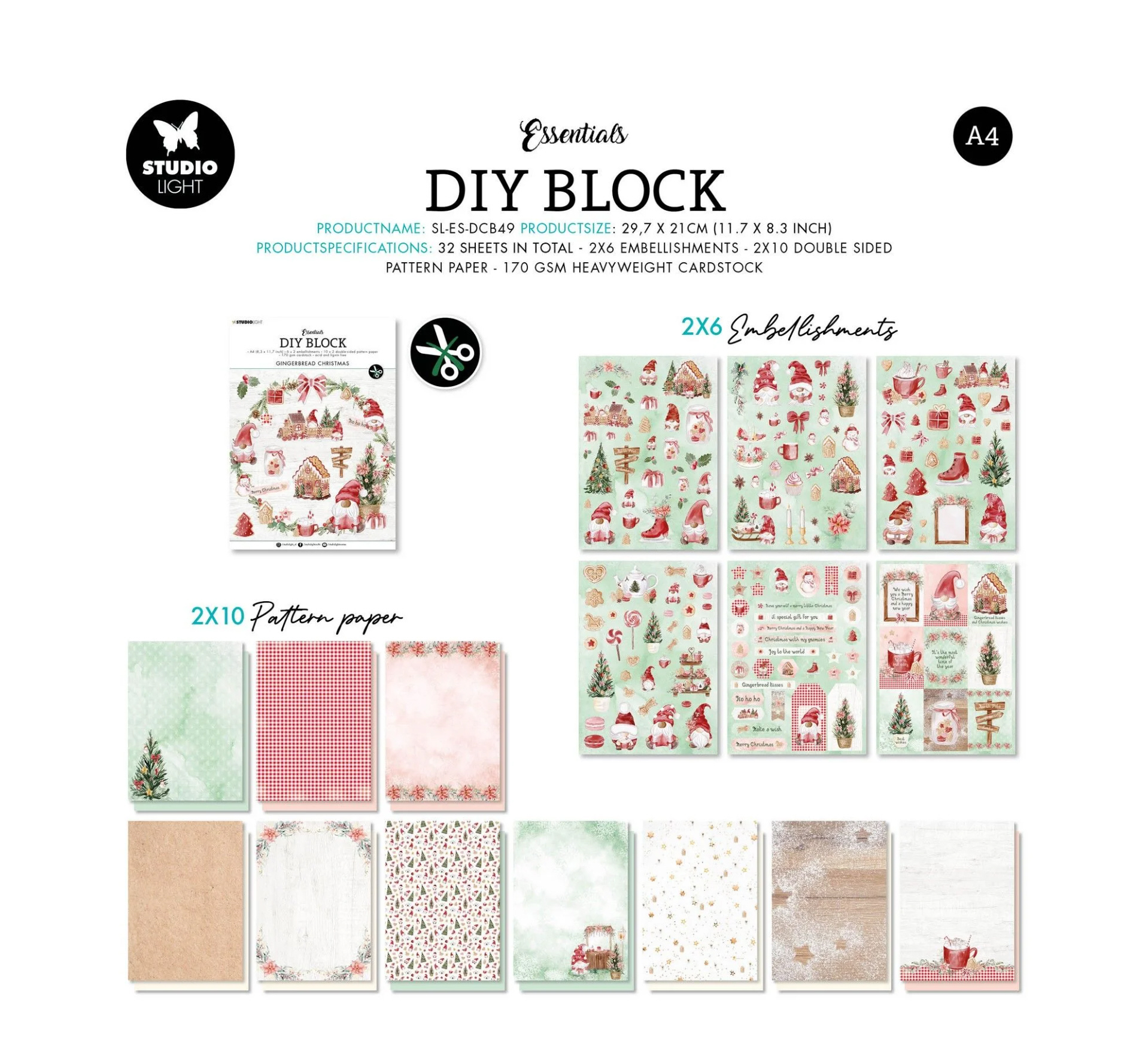 Studio Light DIY Block Ginger Bread A4 10 Blatt doppelseitig 170g/m²