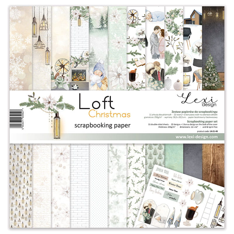 Loft Christmas Scrapbooking-Papier Set 30,5cmx30,5cm 11 Bögen doppelseitig 250g/m²