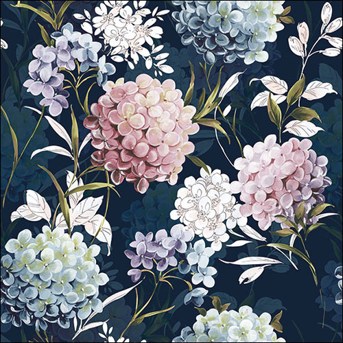 Ambiente Servietten Horana Dark Blue Hortensien 33x33cm 20 Stück/Packung