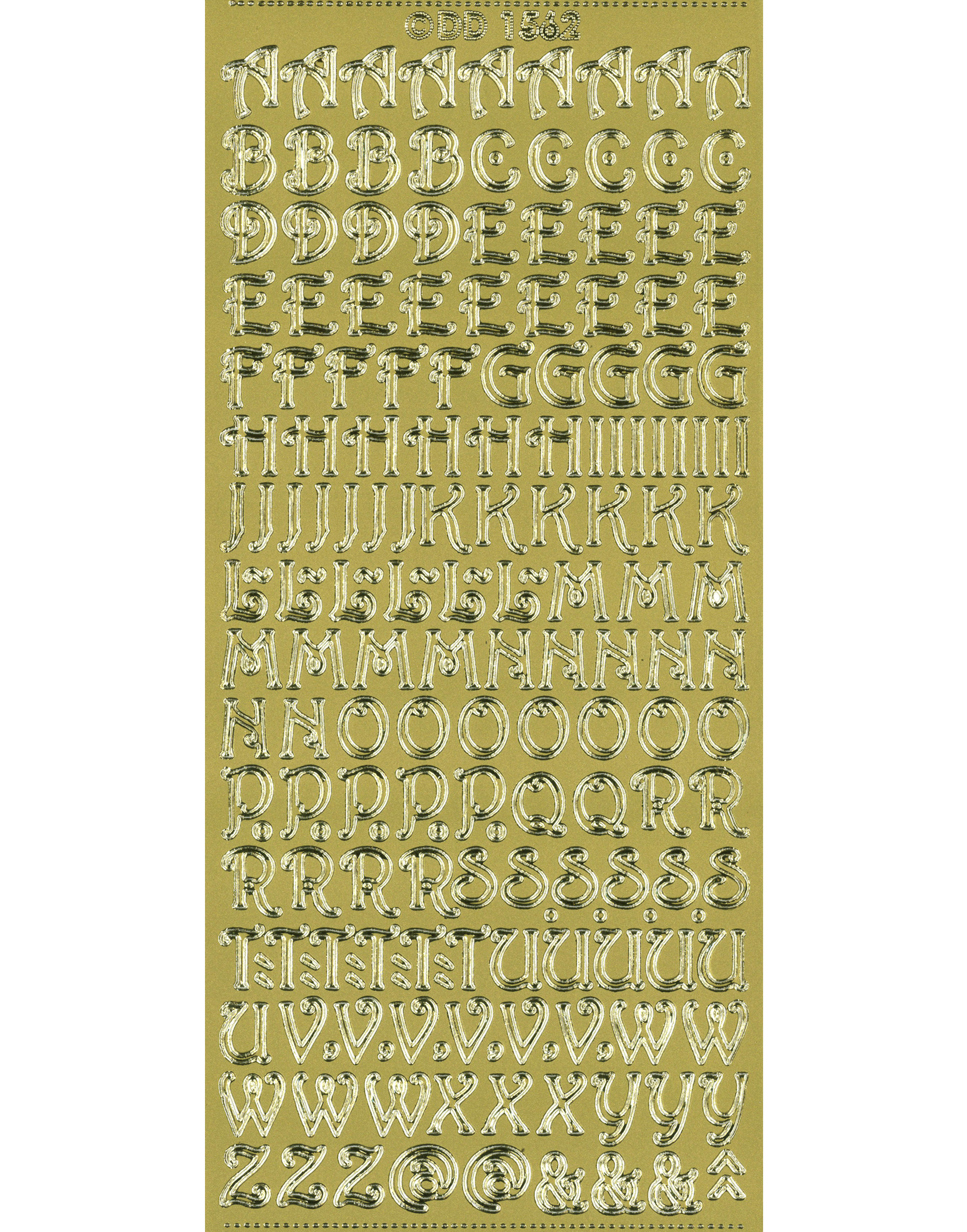 Shiny Outline Stickers Buchstaben verschnörkelt Alphabet ABC curled gold Konturensticker 10x23cm Bogen
